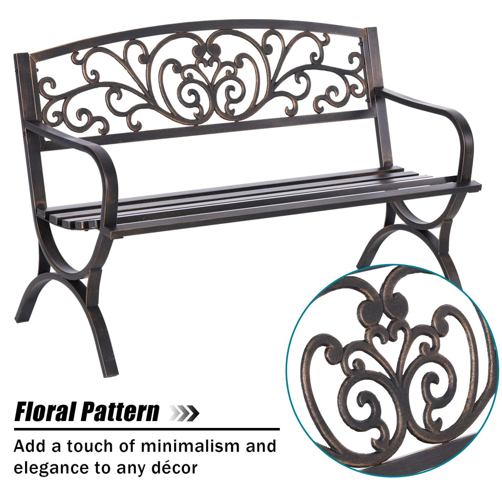 50 Inches Bronze Metal Garden Bench K785526