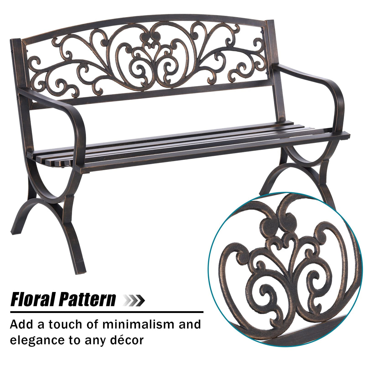 50 Inches Bronze Metal Garden Bench K785526