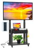 Black Rolling TV Stand with Power Outlet for 32-75 Inch Screens B19573