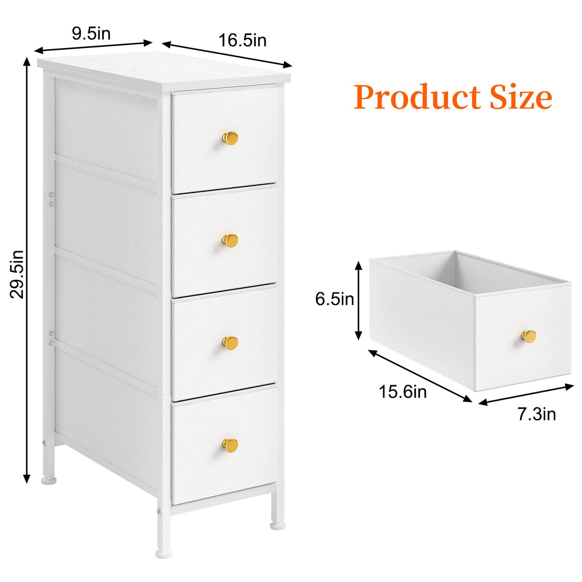 White 4 Fabric Drawer Narrow Storage Cabinet B290