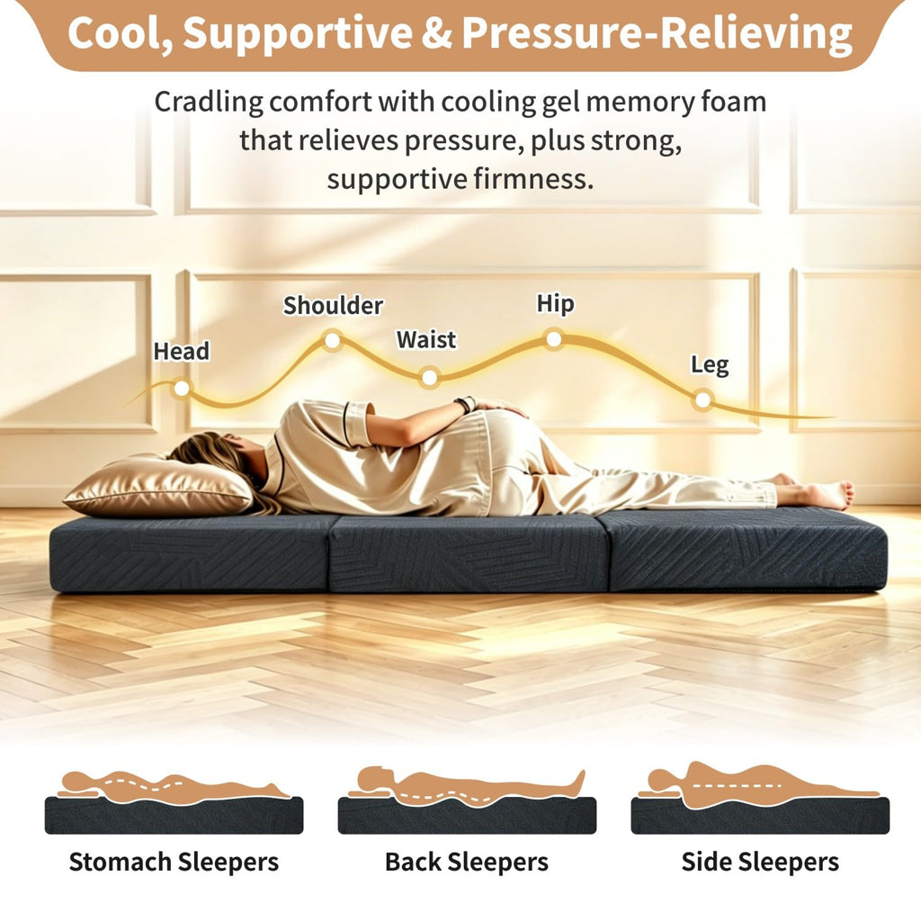 6 Inch Queen Tri-fold Memory Foam Mattress with Storage Bag B211196