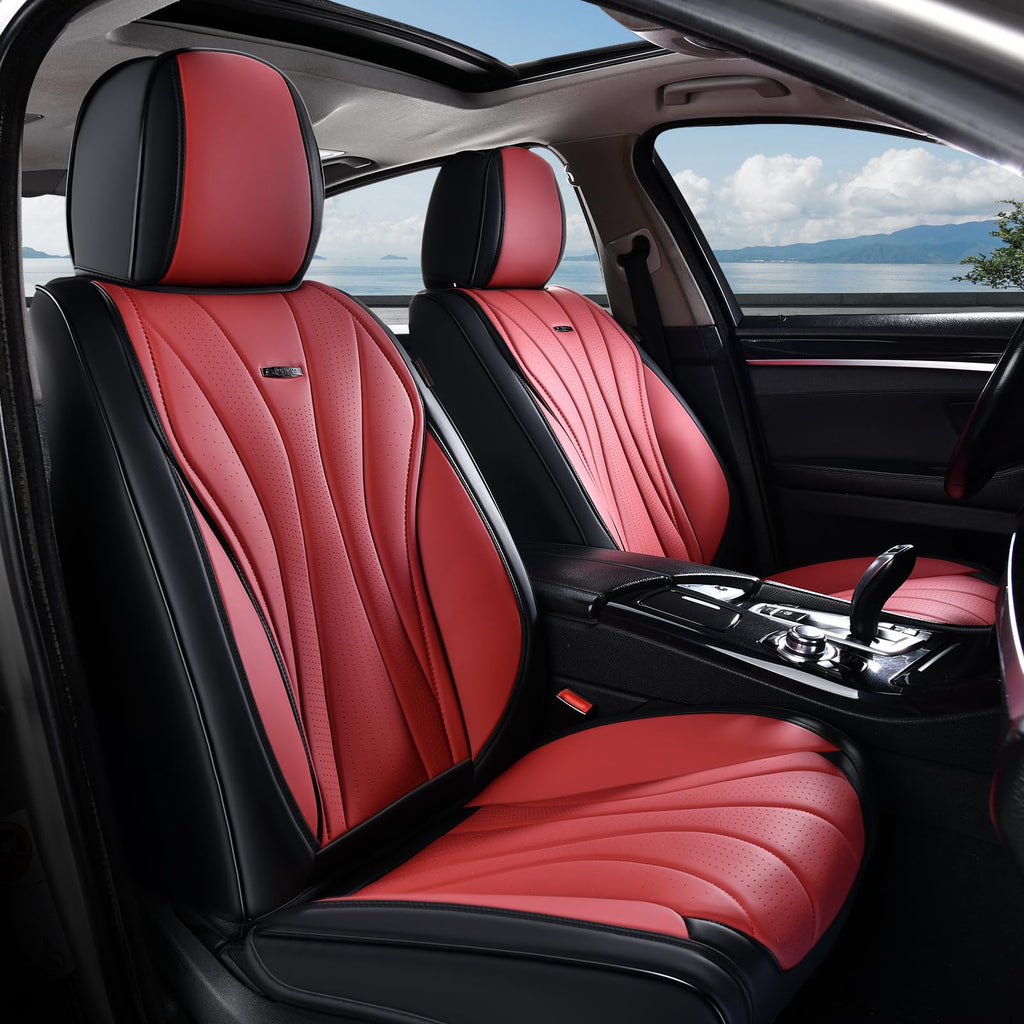 Black Red 2 Pack Leather Car Seat Covers U8688
