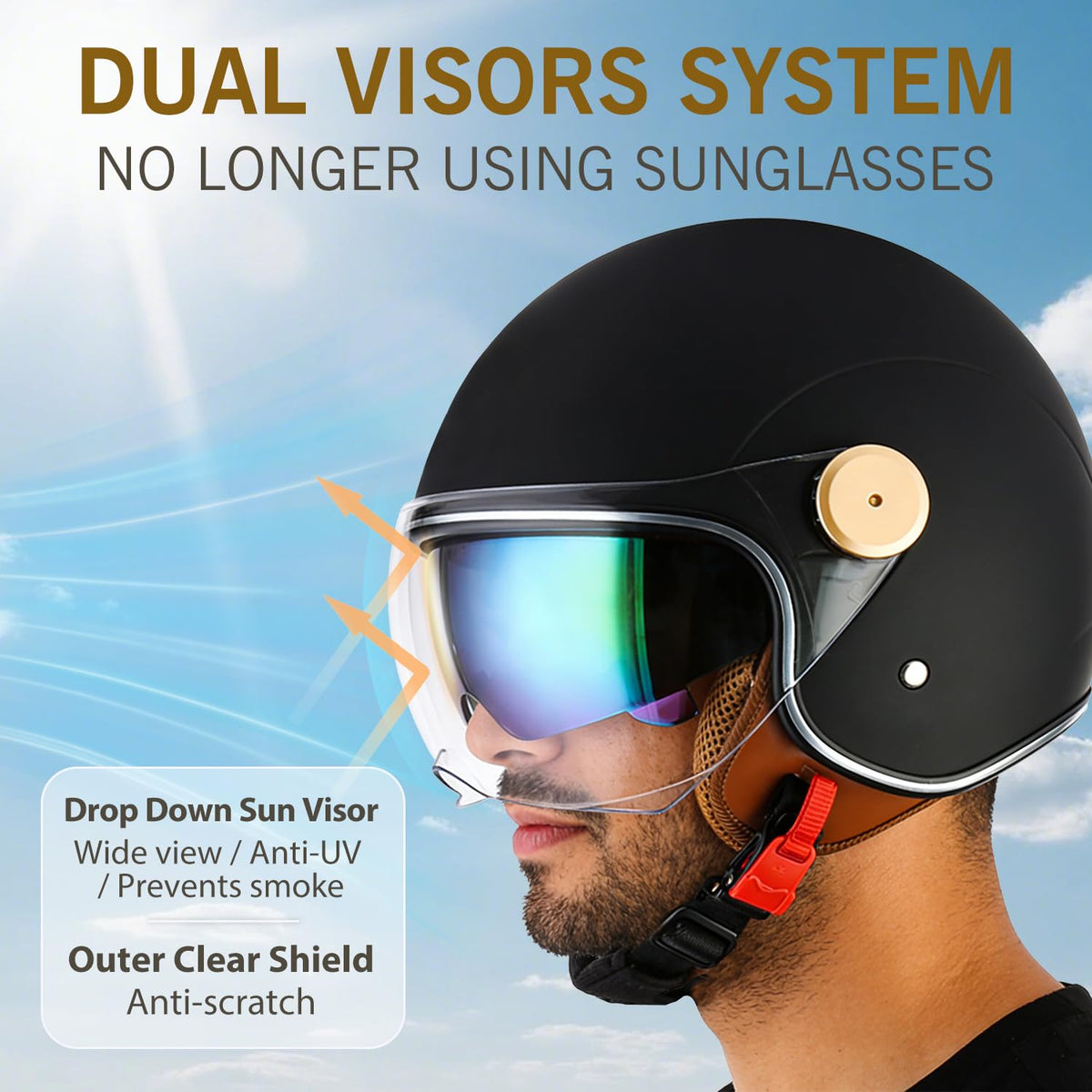 3/4 Open Face Motorcycle Helmet Dual Visors DOT Approved Y27807