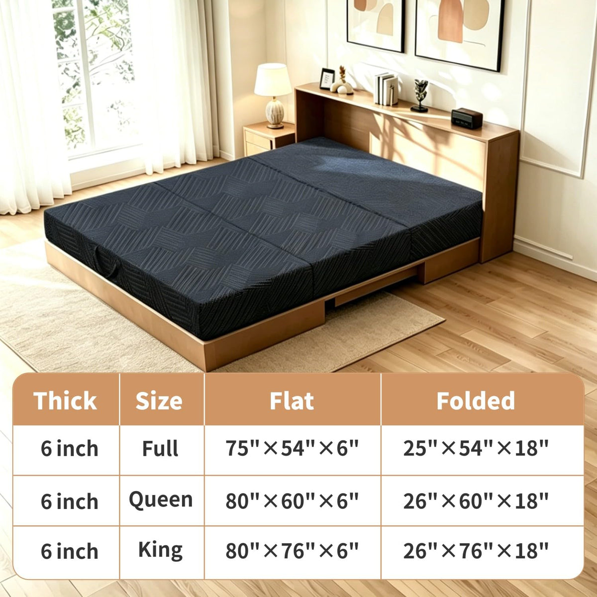 6 Inch Queen Tri-fold Memory Foam Mattress with Storage Bag B211196