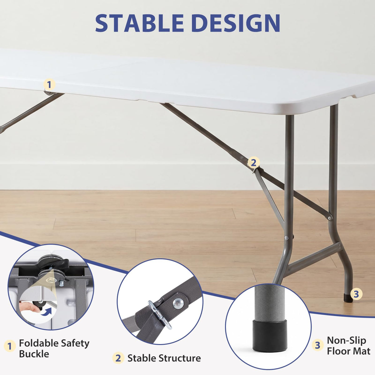 6 FT Folding Picnic Table with 6 Folding Chairs White E6906