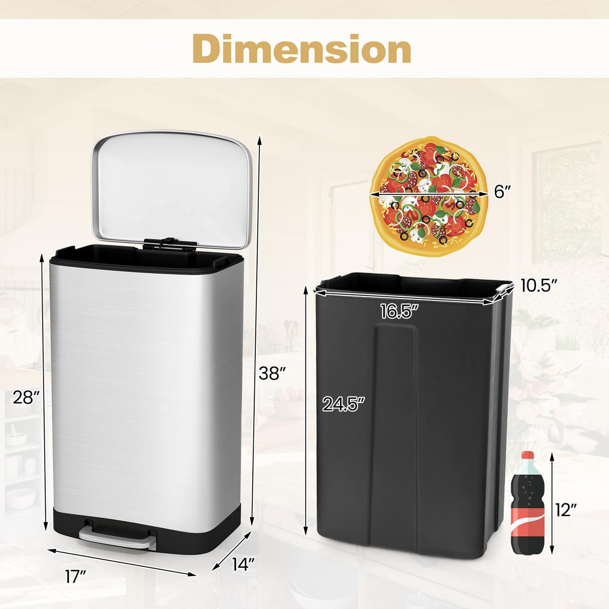 13.2 Gal Stainless Steel Step-on Trash Can E820238
