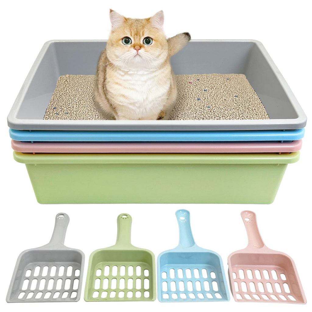 Medium Open Cat Litter Box with Scoop, Non-Stick Plastic, 15 x 11 x 4 Inches M87583