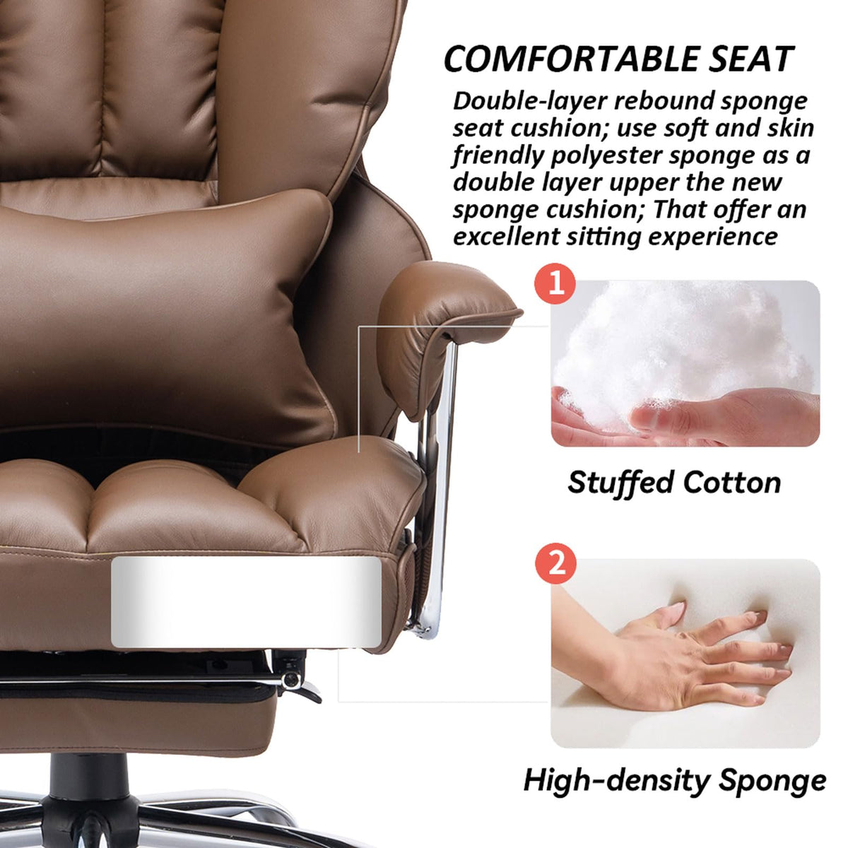 Big and Tall Brown PU Leather Office Chair with Lumbar Support U24491