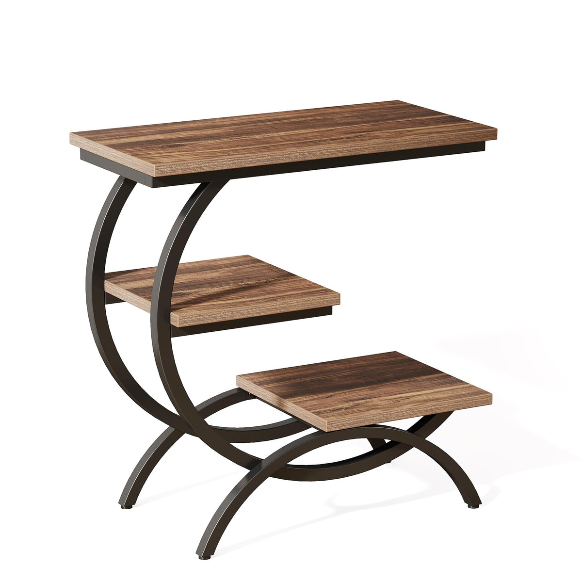 C-Shaped 3-Tier End Table with Curved Metal Frame N52230