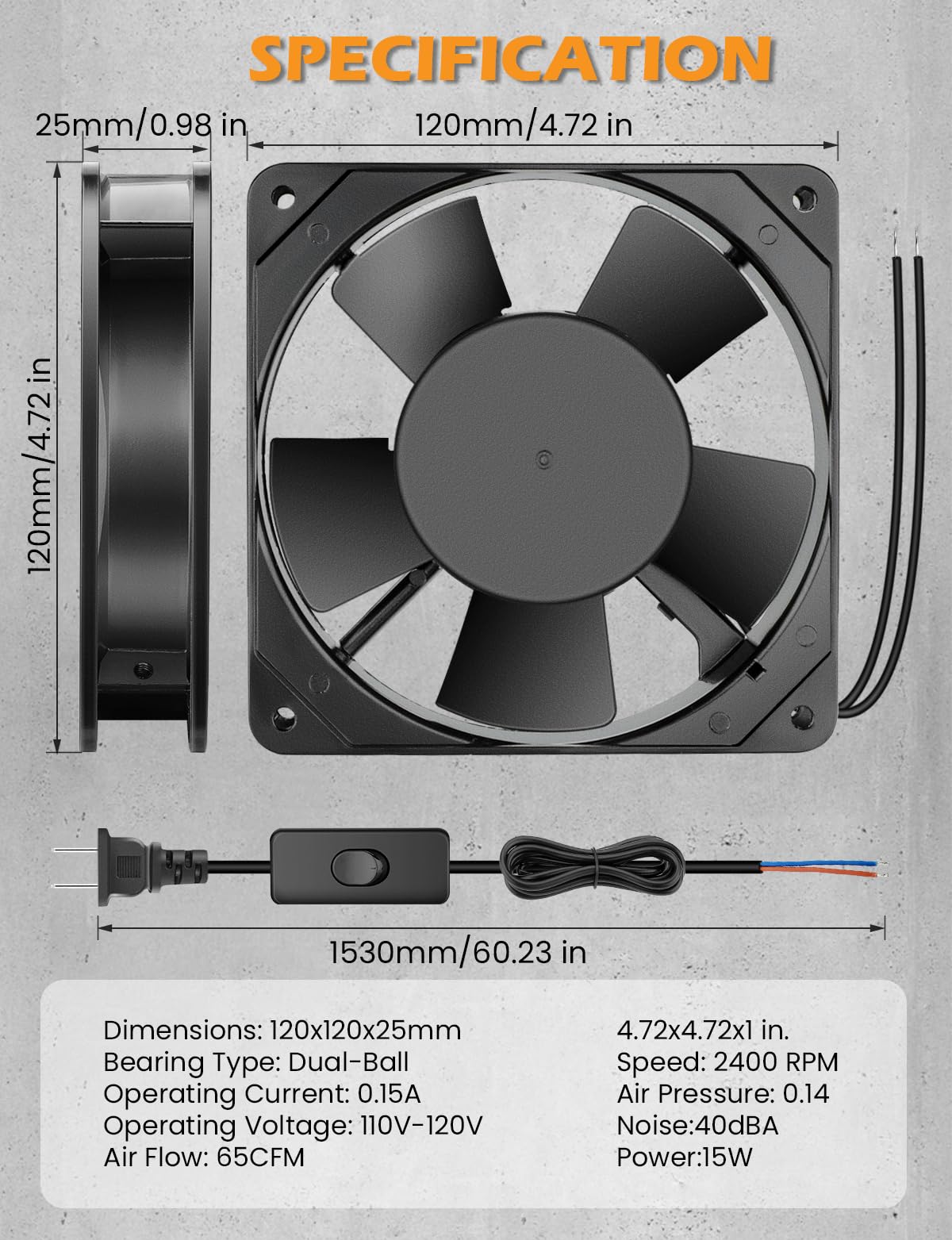 120mm x 25mm AC Ball Bearing Computer Fan I4584