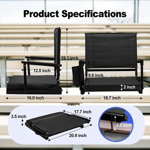 2 Packs Foldable Stadium Seats with Adjustable Backrest and Cup Holders Black S35650