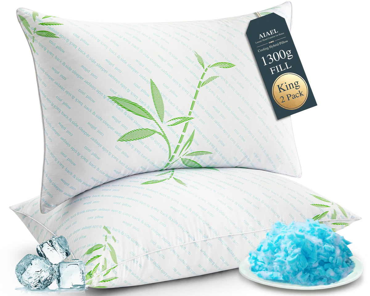 King Size Set of 2 Cooling Hybrid Bed Pillows V57850