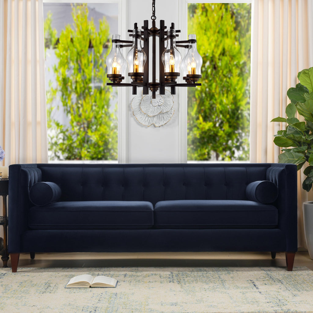 Dark Navy Blue Performance Velvet Tufted Sofa J7461