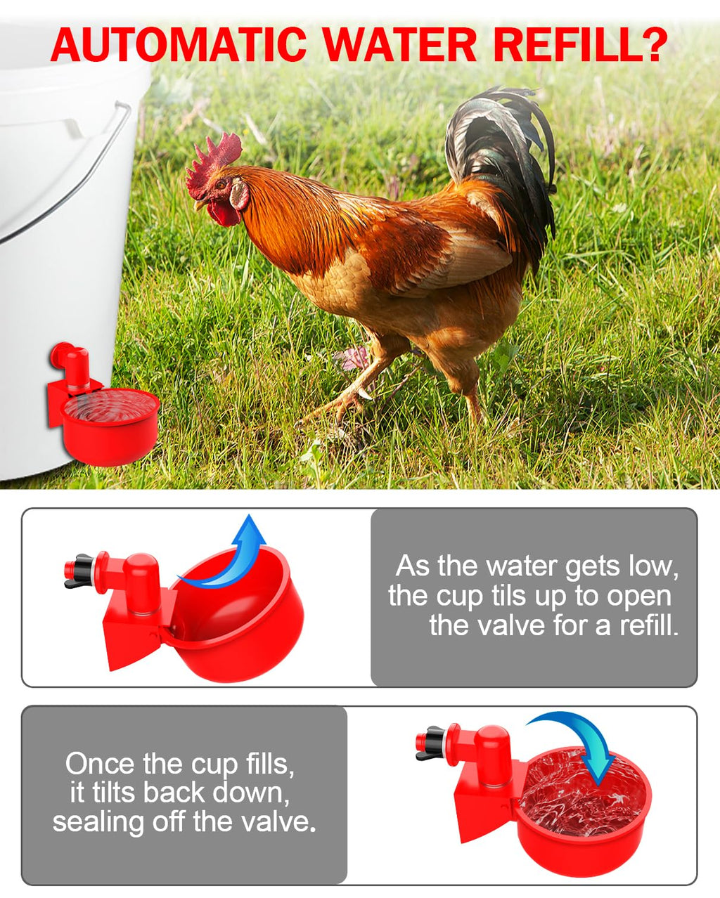 30 Packs Large Automatic Poultry Water Feeder Cups with Tee Fittings T5248