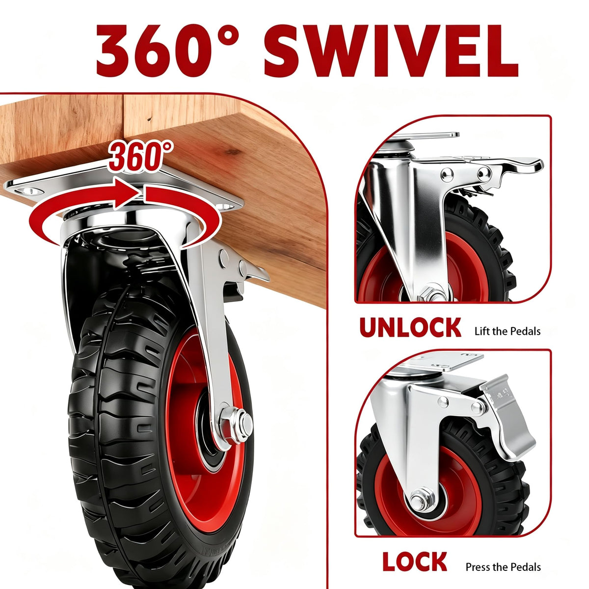 5 Inch Heavy Duty Casters Set of 4 Dual Locking Rubber Swivel Plate K8943