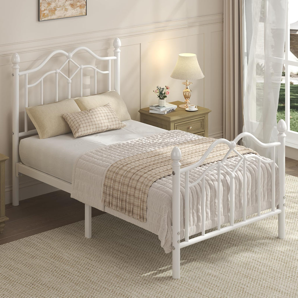 Twin Size Bed Frame with Victorian Headboard & Footboard A658562