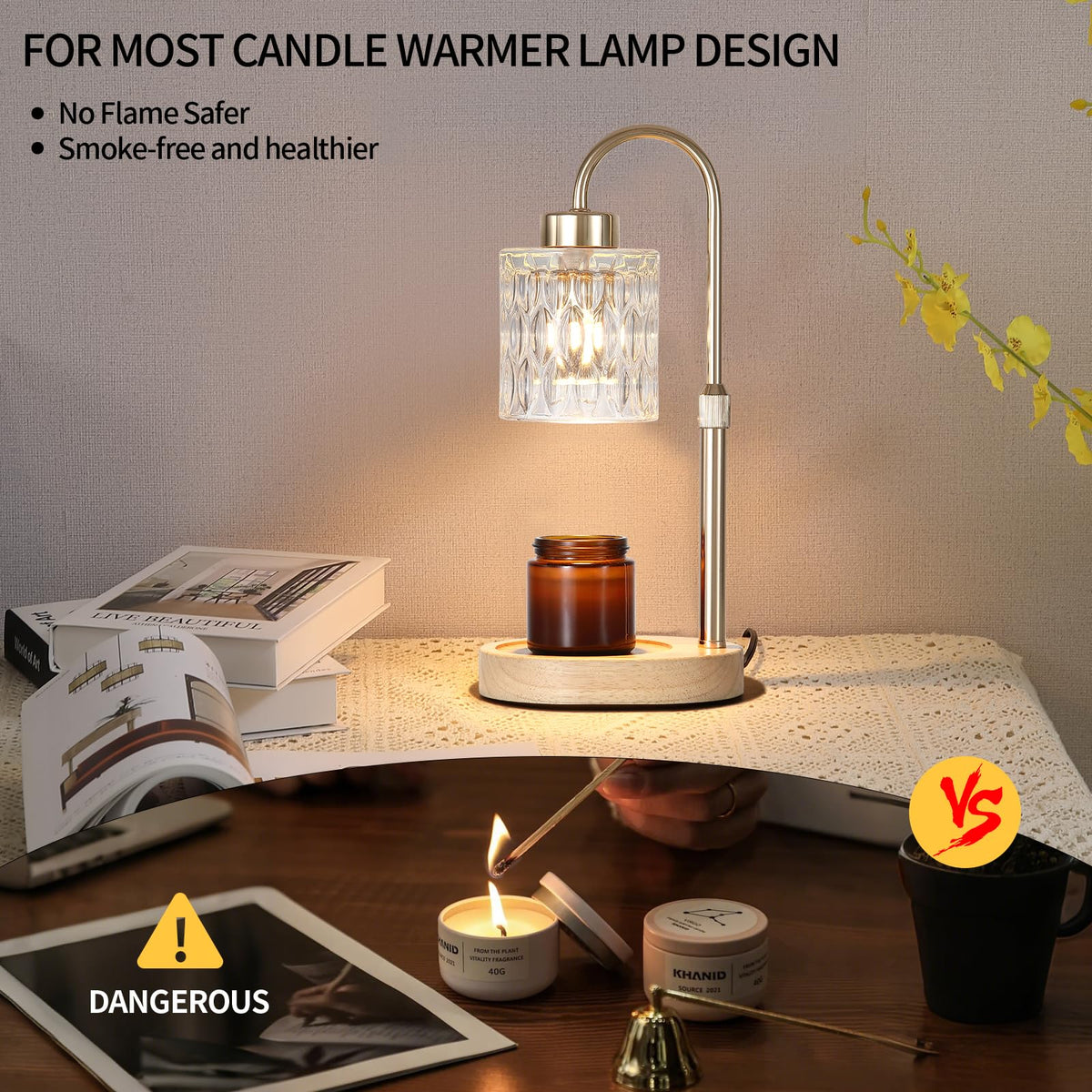 Gold Candle Warmer Lamp with Dimmer and Timer V17220