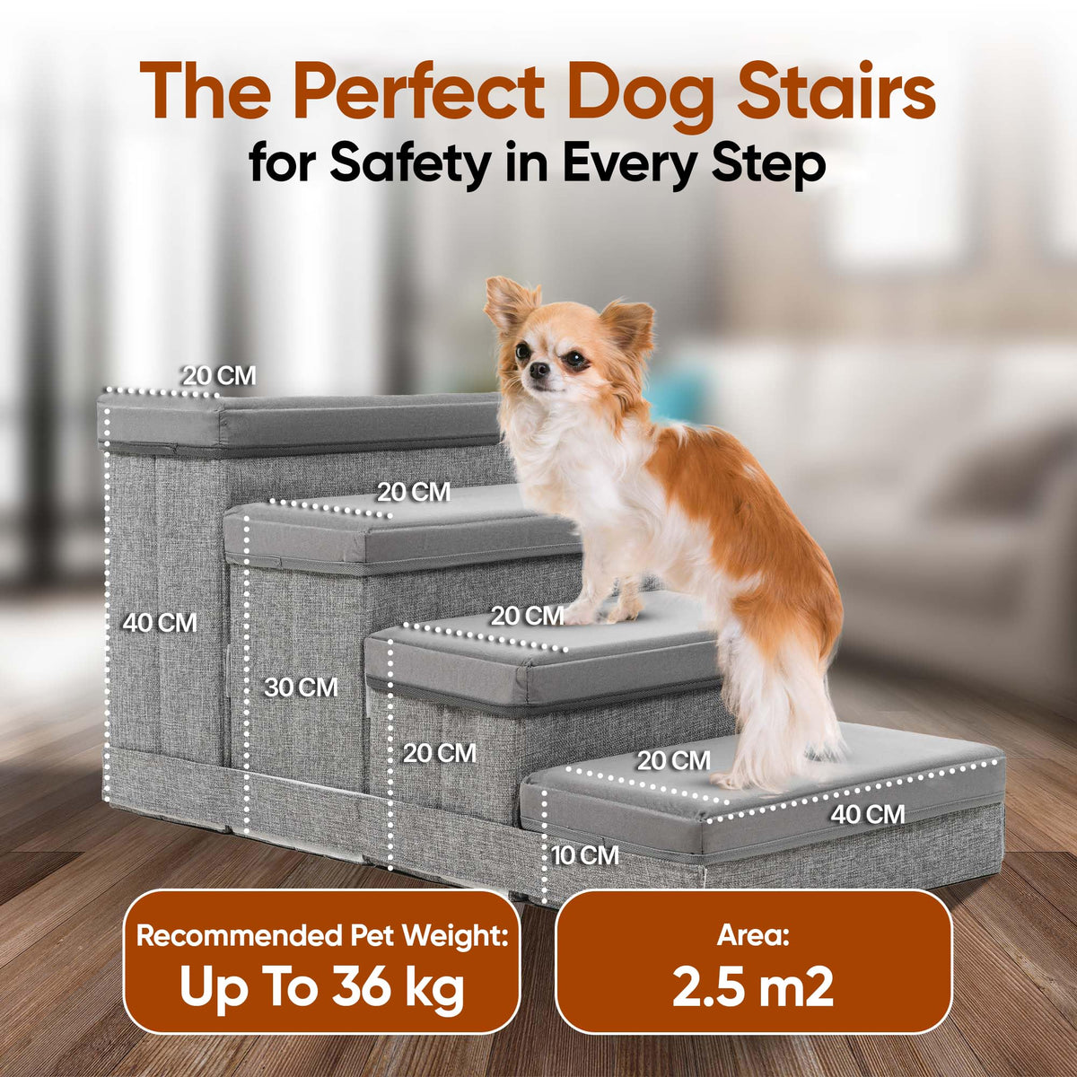 Foldable Pet Stairs with Storage S7682
