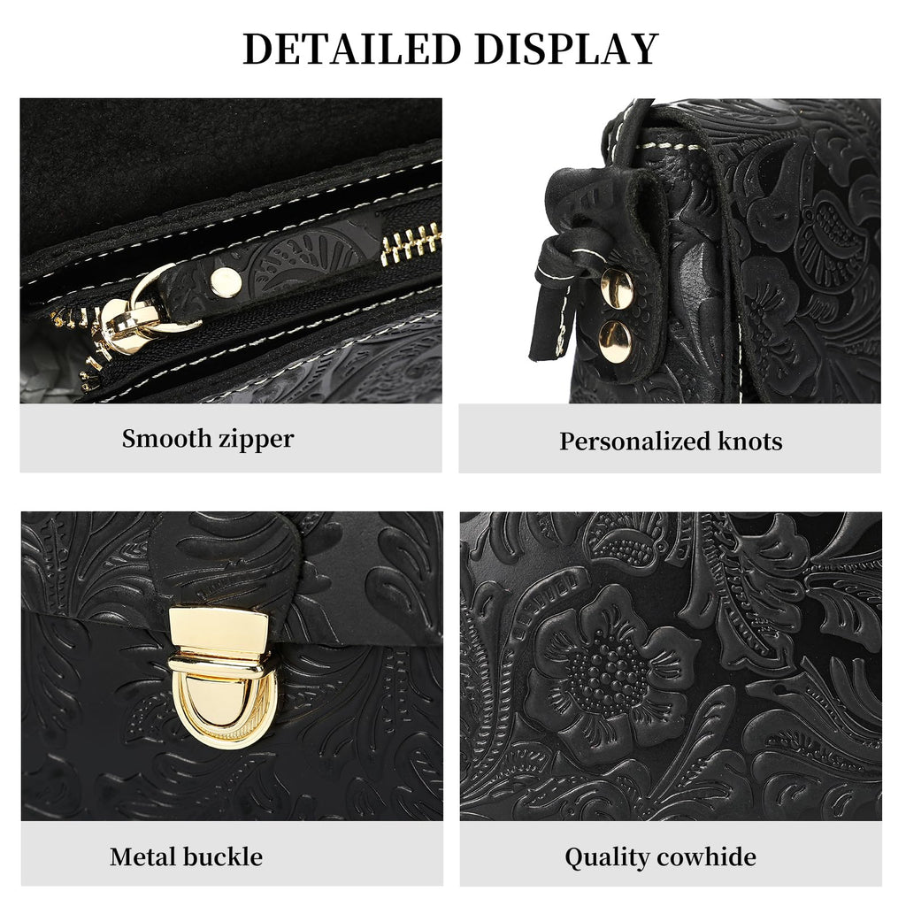 Genuine Leather Floral Embossed Crossbody Bag E382