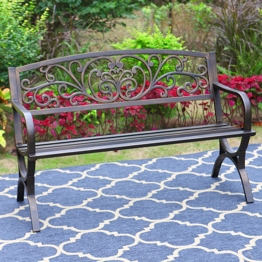 50 Inches Bronze Metal Garden Bench K785526