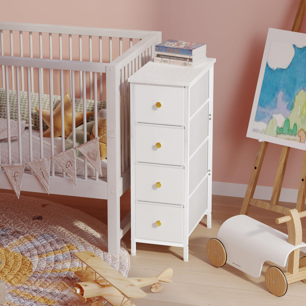 White 4 Fabric Drawer Narrow Storage Cabinet B290