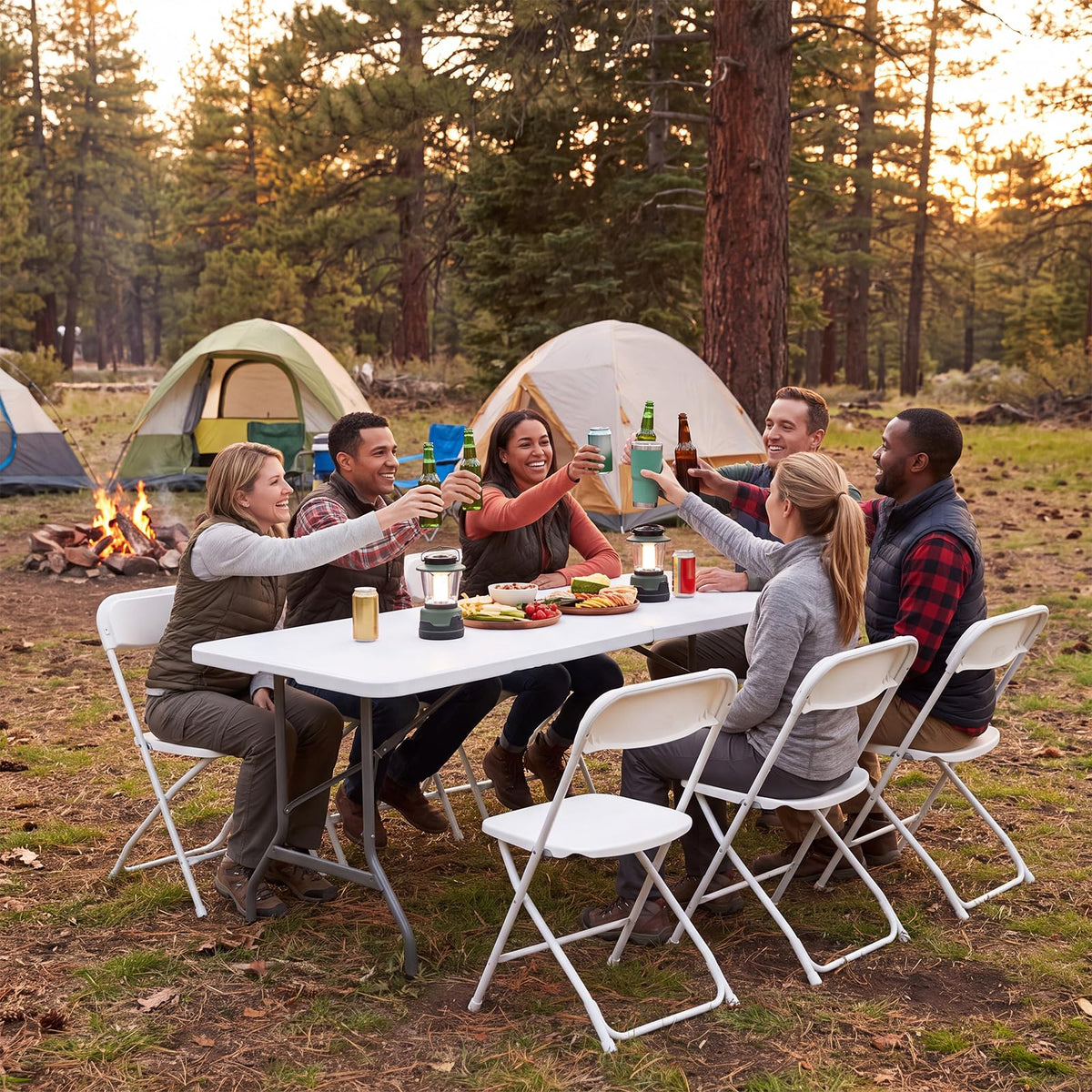 6 FT Folding Picnic Table with 6 Folding Chairs White E6906