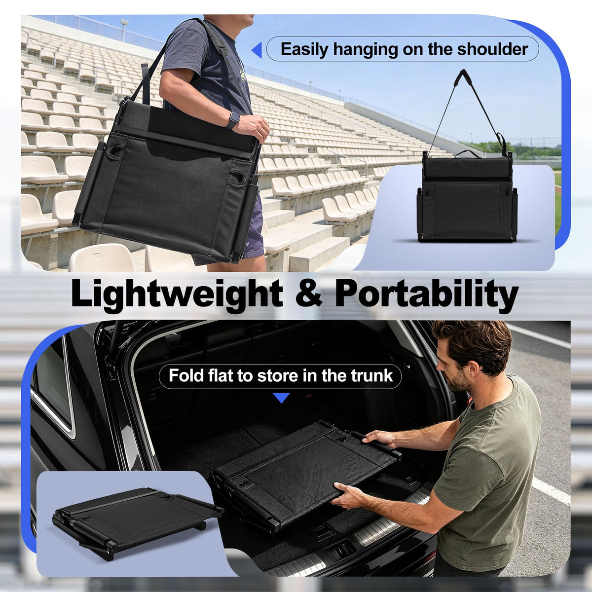 2 Packs Foldable Stadium Seats with Adjustable Backrest and Cup Holders Black S35650