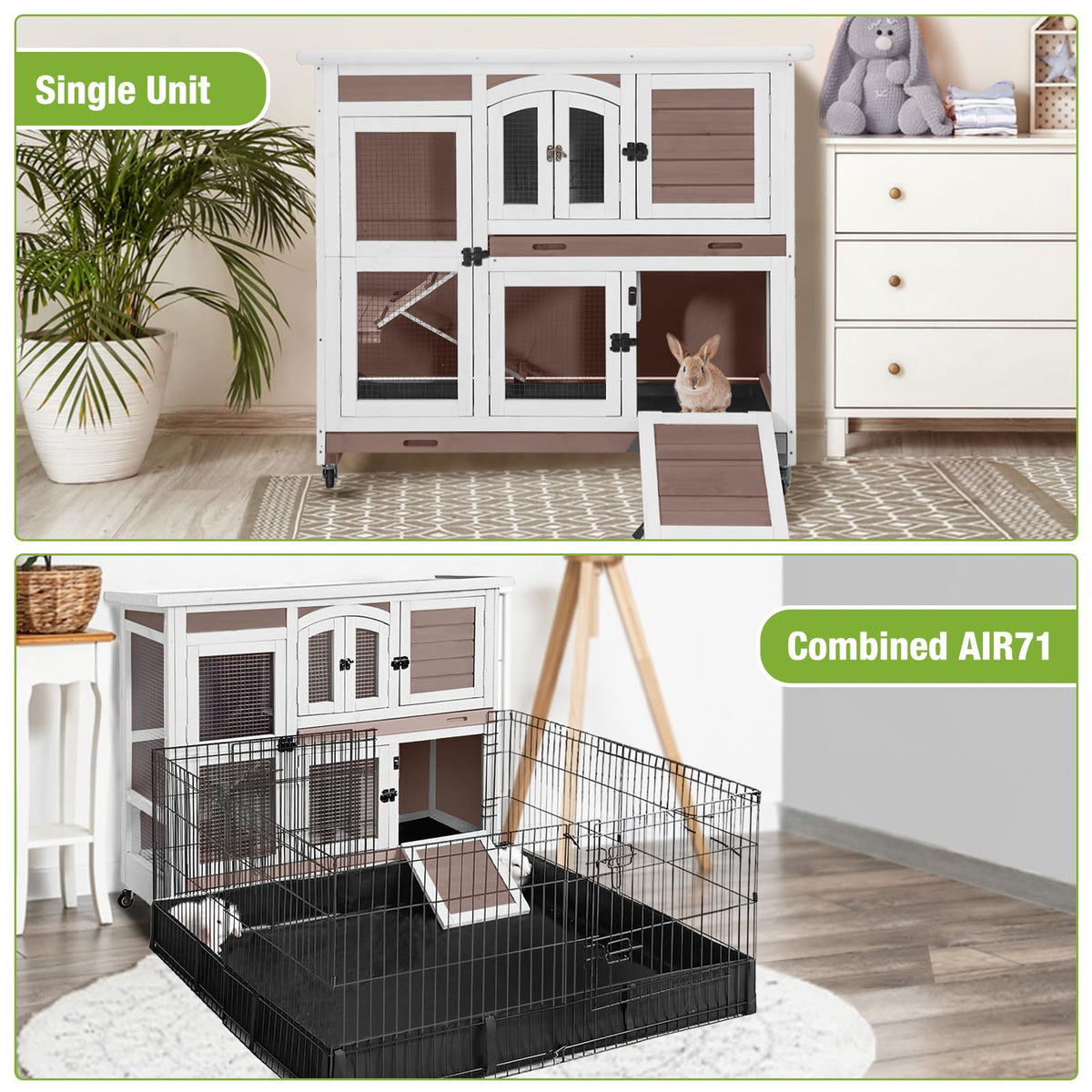 Two-Story Rabbit Hutch with Wheels F59845