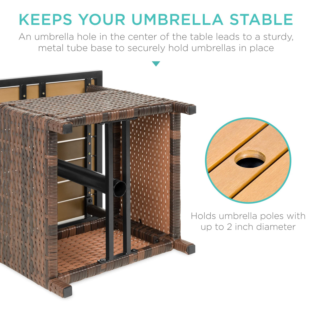 Brown Wicker Square Side Table with Umbrella Hole L169