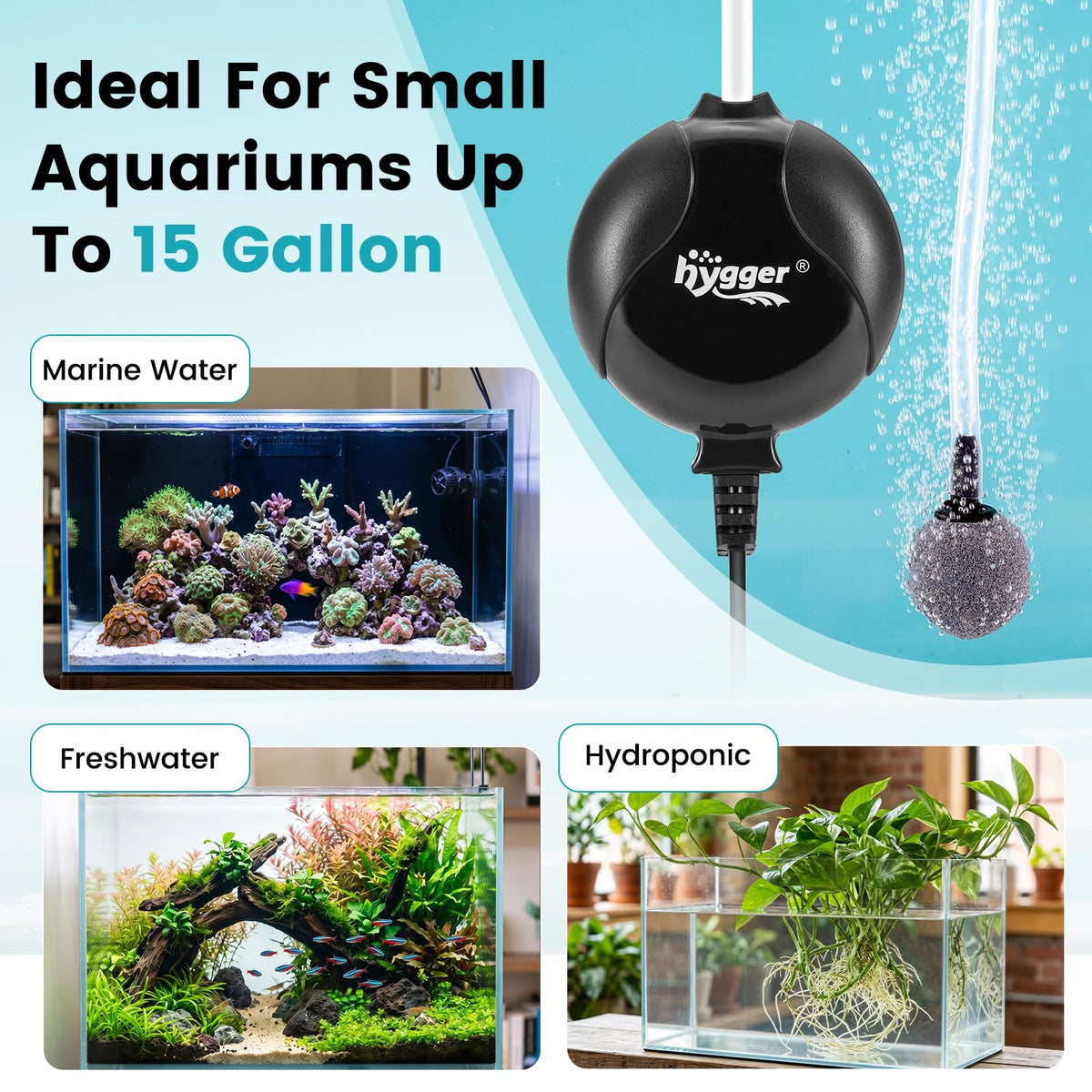 Quiet Mini Aquarium Air Pump 1.5 Watt with Air Stone Black I6423