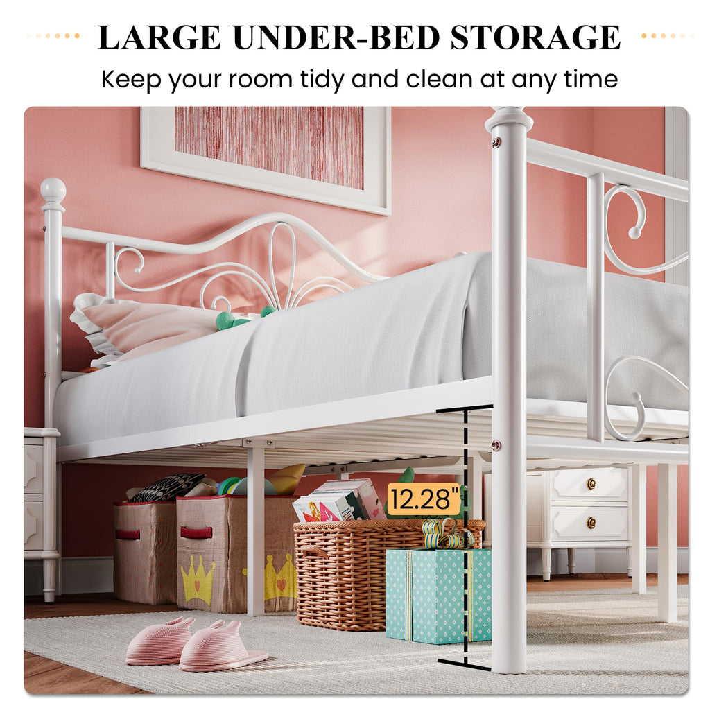 Full Size White Metal Bed Frame with Headboard C620