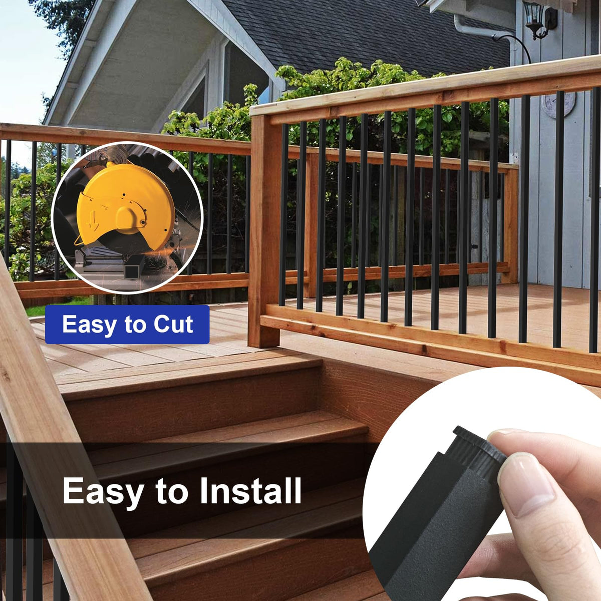 100 Pack 26" Square Black Aluminum Deck Balusters L953673