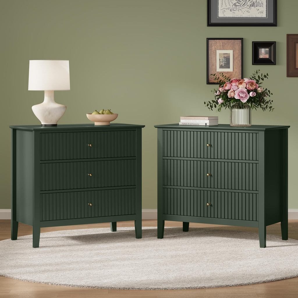 32" Dark Green 3 Drawer Nightstand Set of 2 B3111