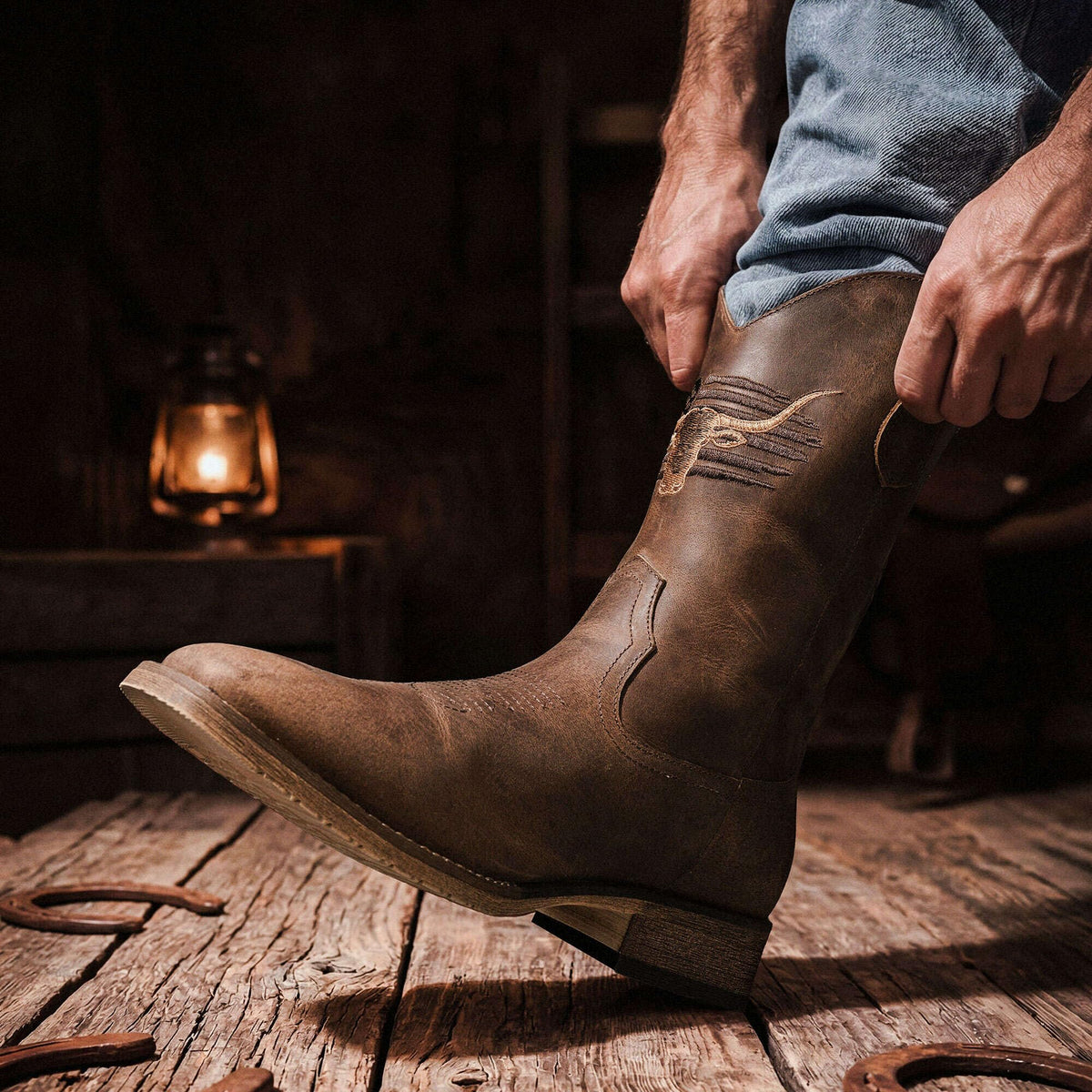 Cowboy Boots Wide Square Toe Slip Resist H61637