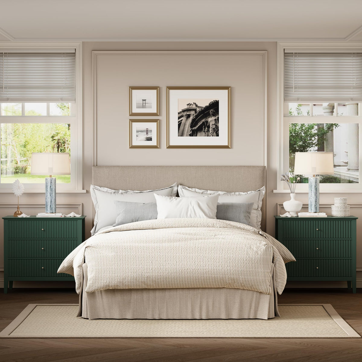 32" Dark Green 3 Drawer Nightstand Set of 2 B3111