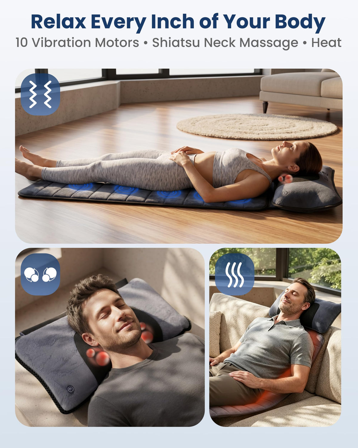 Full Body Massage Mat with Detachable Shiatsu Neck Pillow C584