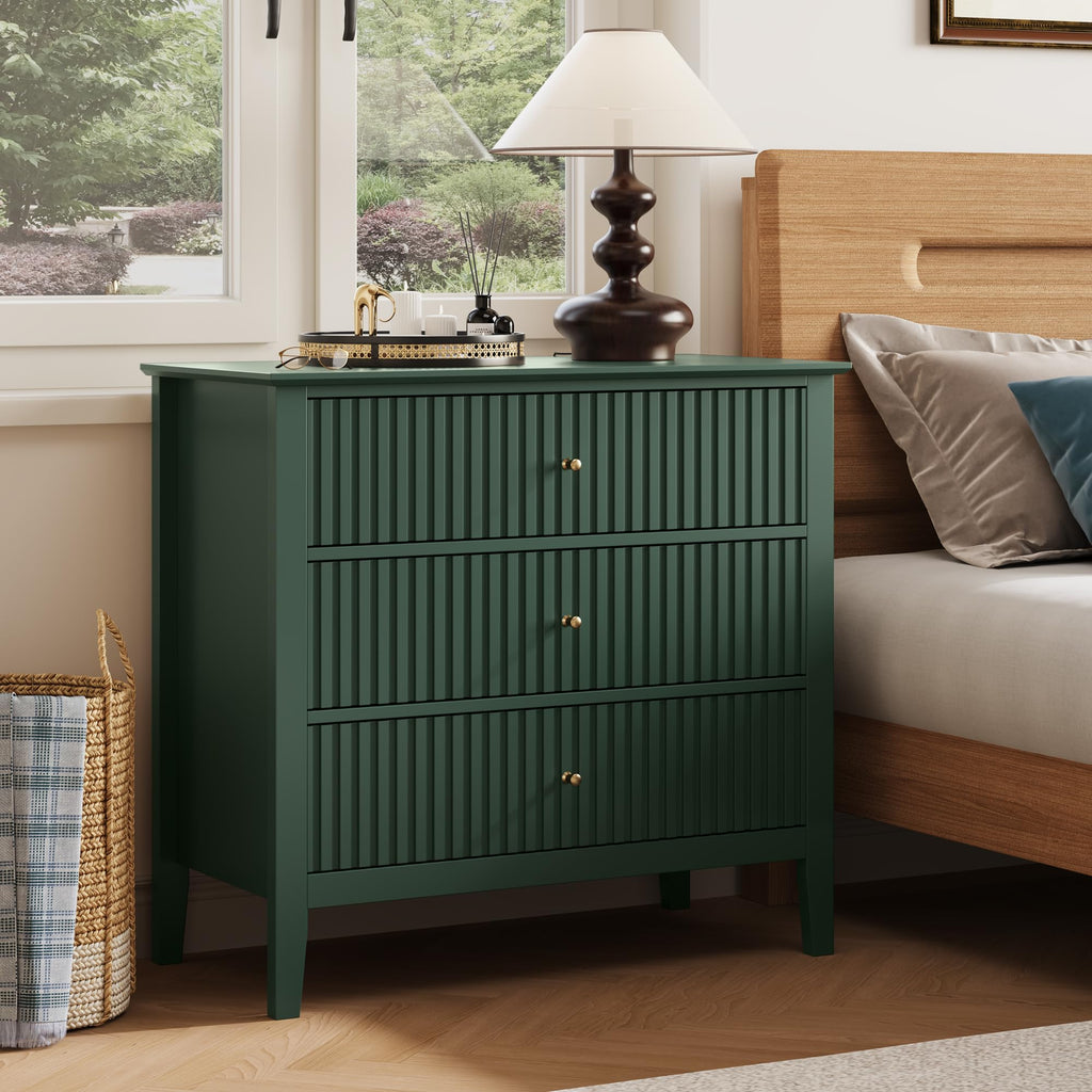 32" Dark Green 3 Drawer Nightstand Set of 2 B3111