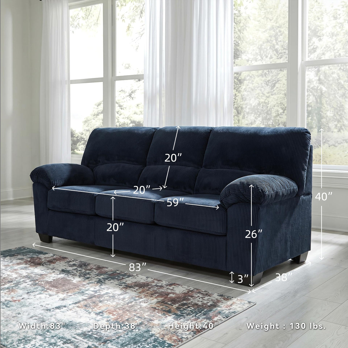 Navy Corduroy Sofa M672