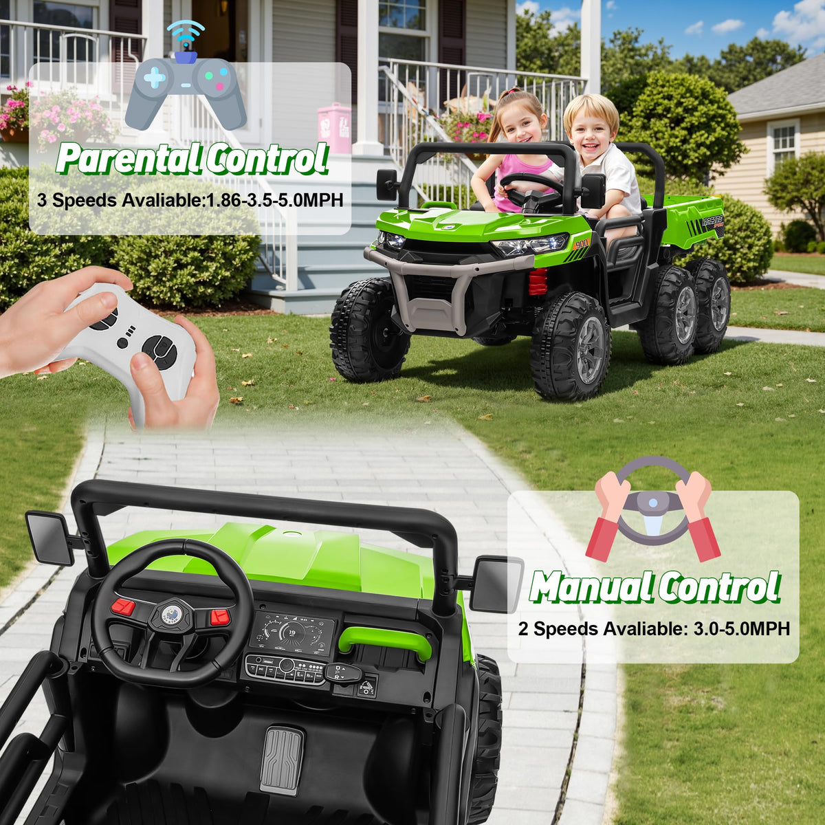 24V 2 Seater 4WD 6-Wheels Battery Powered Ride On Dump Truck D906326