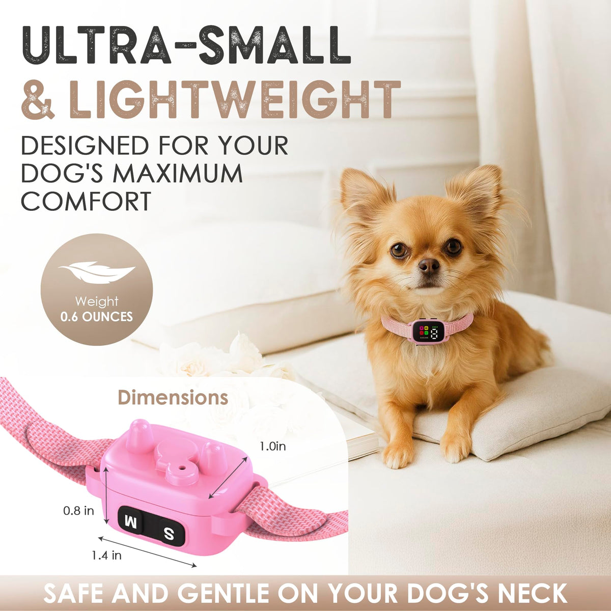 No Shock Rechargeable Bark Collar for Small Dogs 5-15 lbs T183675