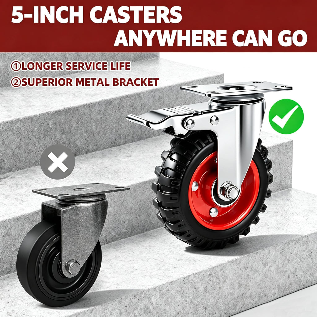 5 Inch Heavy Duty Casters Set of 4 Dual Locking Rubber Swivel Plate K8943