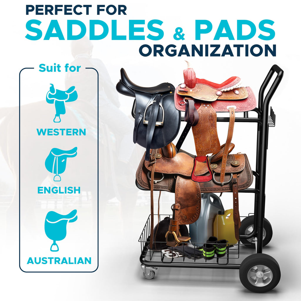 220 Lbs Rolling Saddle Rack Cart with Basket D275
