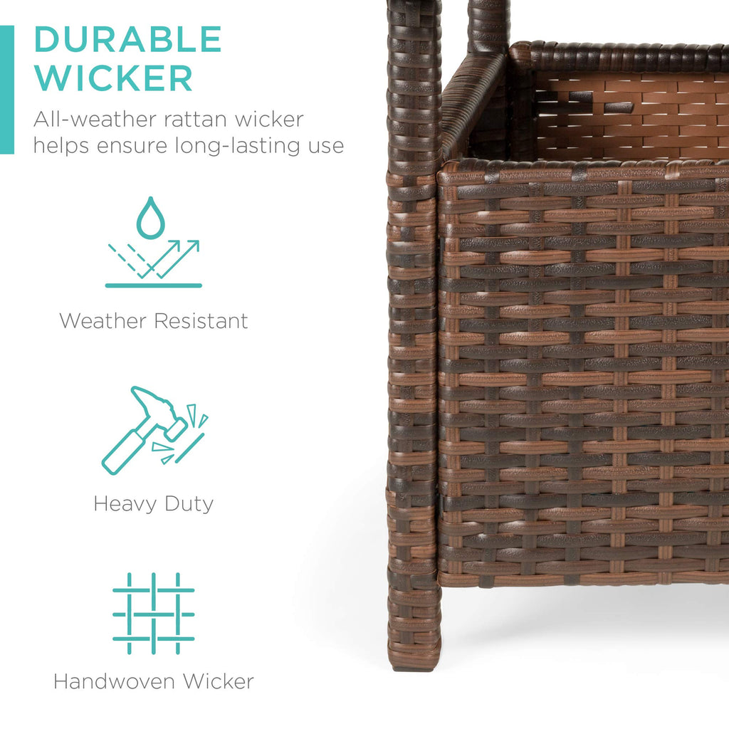 Brown Wicker Square Side Table with Umbrella Hole L169