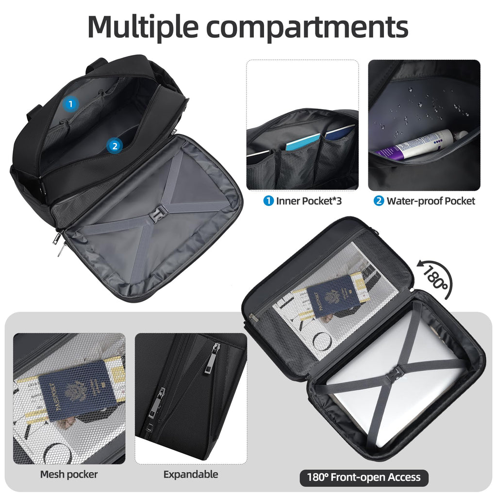 Black Expandable Carry-On Luggage Duffel Bag with Adjustable Strap R602597