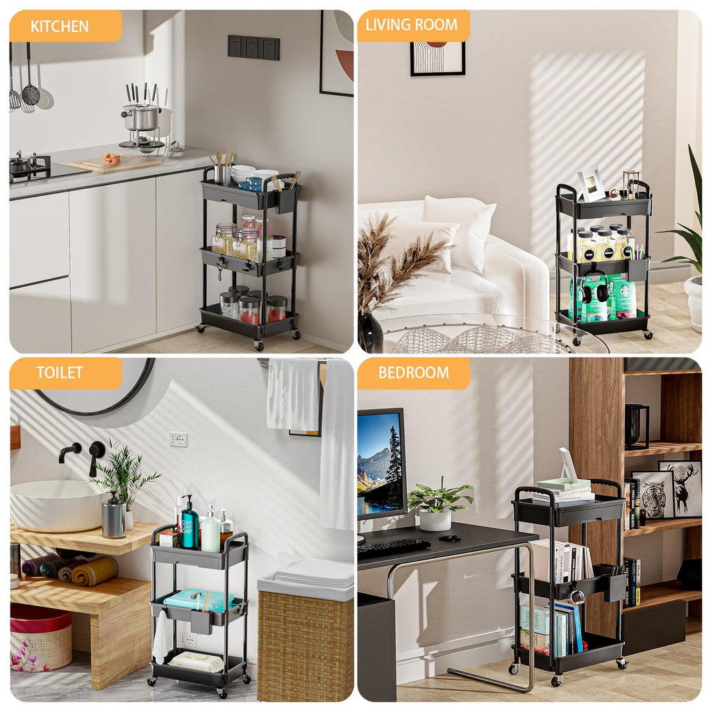 3 Tier Rolling Utility Cart with Drawer H886