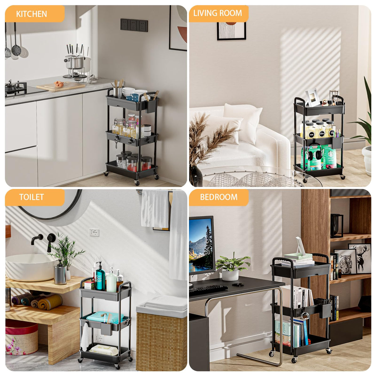 3 Tier Rolling Utility Cart with Drawer H886