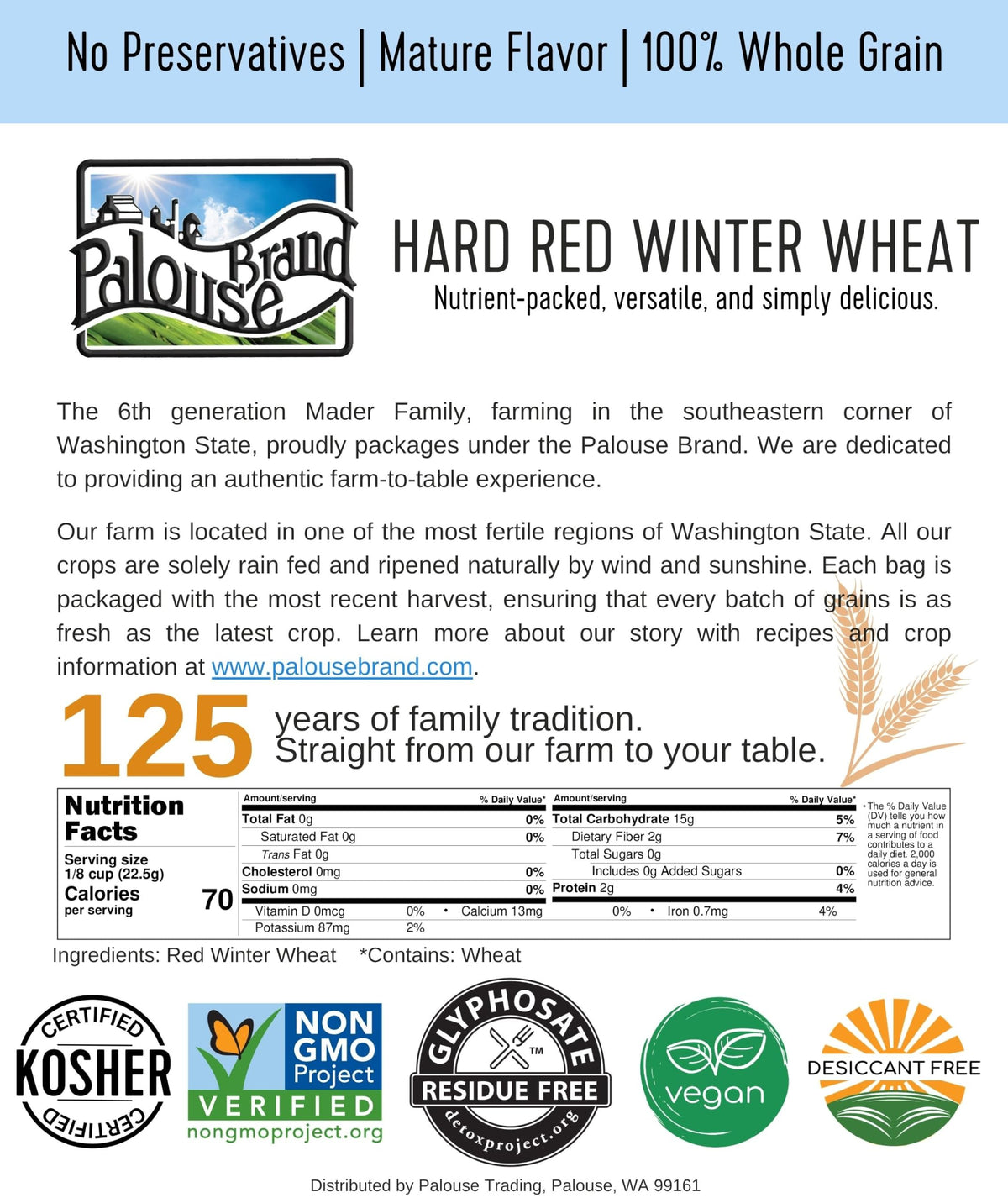 Hard Red Winter Wheat Berries 25 LBS Bag Sproutable Non-GMO Kosher W16387