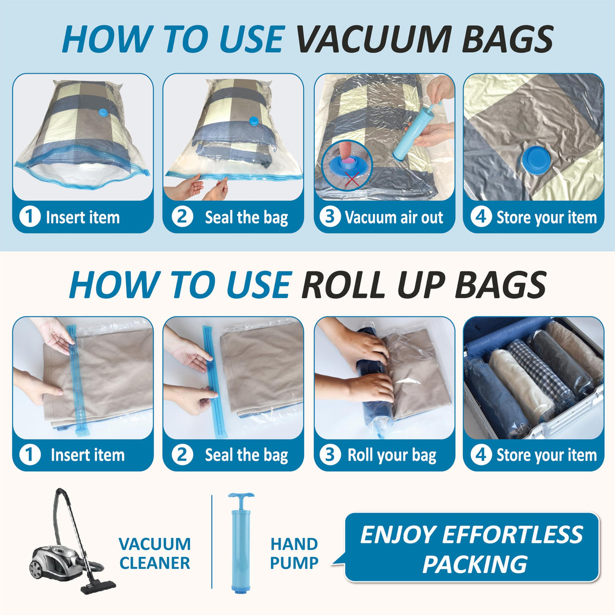 Vacuum Storage Bags with Hand Pump, 20 Combo B156