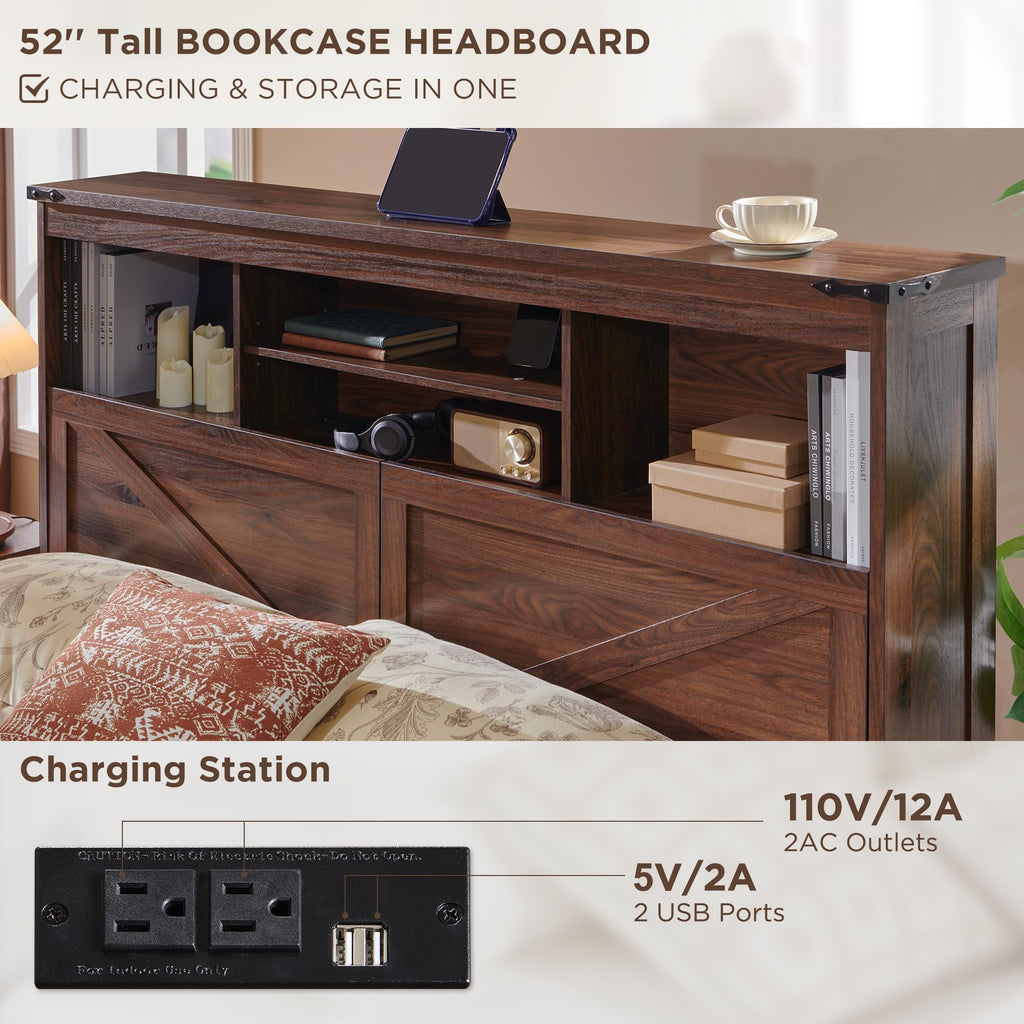 Queen Size Wood Bed Frame with Storage Headboard and 4 Drawers F881