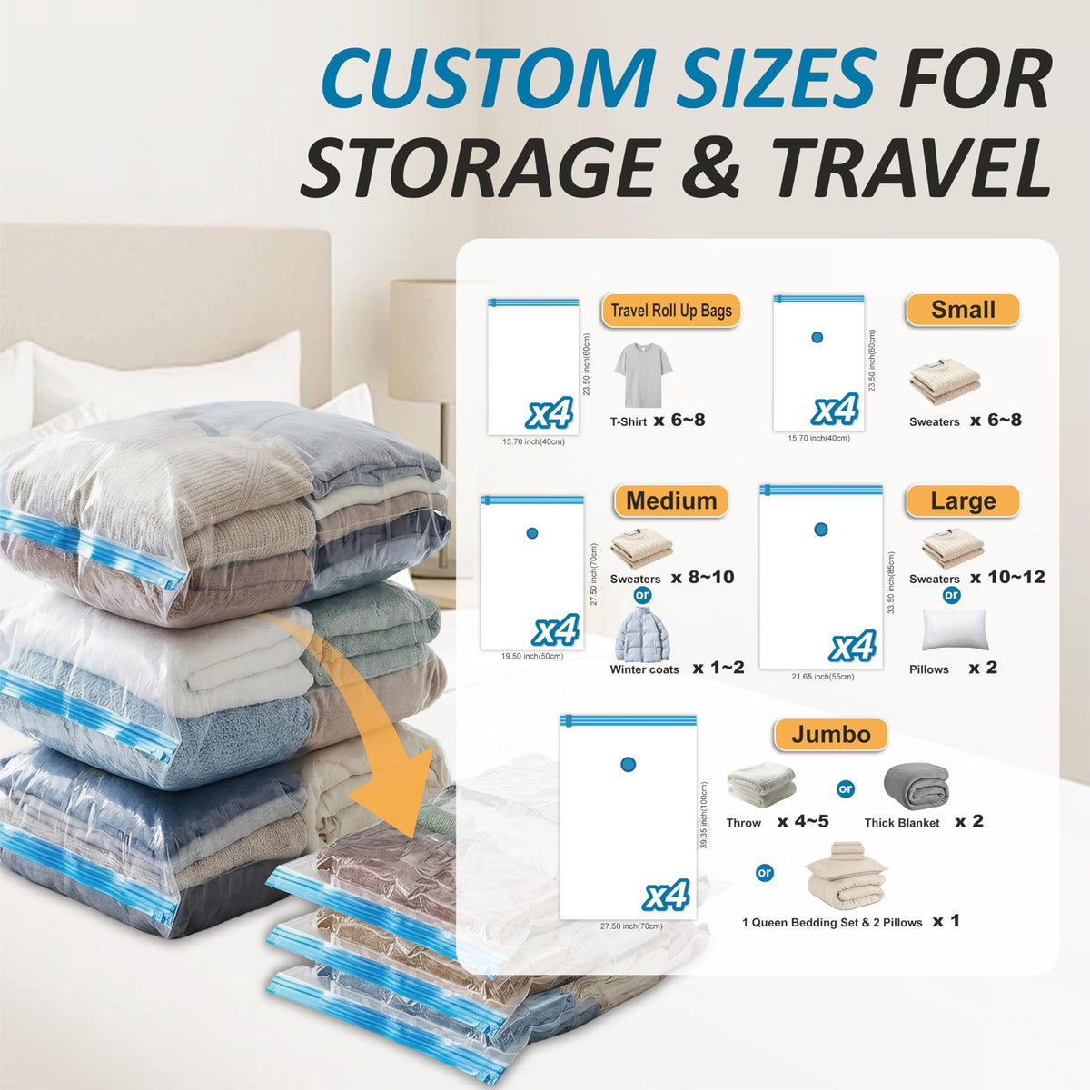 Vacuum Storage Bags with Hand Pump, 20 Combo B156